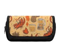 HETVBNS Beer And Crawfish Pattern Pencil Case Extra Large, Double Layer Pencil Pouch with Zipper, Portable Cosmetic Bags for Travel, Office Stationery Organizer for Women Men