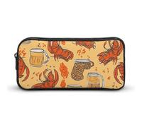 HETVBNS Beer And Crawfish Pattern Pencil Case Large Capacity, Durable Pencil Pouch Portable Small Cosmetic Bag with Metal Zipper, Simple Makeup Pouch Aesthetic Toiletry Bag for Travel Office