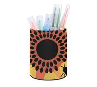 HETVBNS Bees And Sunflowers Pen Holder for Desk PU Leather Round Desk Organizer Multifunctional Makeup Brush Storage Aesthetic Desktop Supplies Stylish Pencil Holder for Office & Home