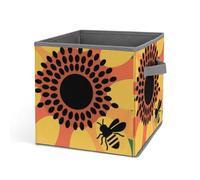 HETVBNS Bees And Sunflowers Storage Bins 10.6 Inch, Oxford Fabric Foldable Storage Cube Organizer Basket with Handles, Fabric Bins for Closet Shelves, Toys, Clothes, Books, Bedroom