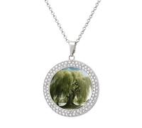 HETVBNS - Big Trees Necklace, Round Alloy Pendant with Diamond, Elegant Pendant Necklace for Women Men, Una talla, Metal, Alloy.