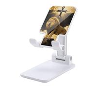 HETVBNS Black and Gold African Leo Lion King with Cross Phone Stand for Desk - Adjustable & Foldable Tablet Stand Portable Cell Phone Stand Holder Compatible with 4-13" Smartphones, Tablets