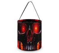 HETVBNS Black And Red Skull Candy Bag Halloween Trick Or Treat Bucket 7.9x8.3in, Reusable Gift Bags for Party Holiday Wedding