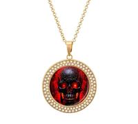 HETVBNS - Black and red skull necklace, round alloy pendant with diamond, elegant pendant necklace for women men, Una talla, Metal, Alloy.