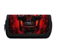 HETVBNS Black And Red Skull Pencil Case Extra Large, Double Layer Pencil Pouch with Zipper, Portable Cosmetic Bags for Travel, Office Stationery Organizer for Women Men