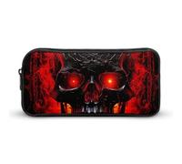 HETVBNS Black And Red Skull Pencil Case Large Capacity, Durable Pencil Pouch Portable Small Cosmetic Bag with Metal Zipper, Simple Makeup Pouch Aesthetic Toiletry Bag for Travel Office