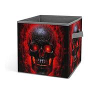 HETVBNS Black And Red Skull Storage Bins 10.6 Inch, Oxford Fabric Foldable Storage Cube Organizer Basket with Handles, Fabric Bins for Closet Shelves, Toys, Clothes, Books, Bedroom