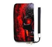 HETVBNS Black And Red Skull Wallet, Elegant Wristlet Wallet with Multi-Card Slots, PU Leather Long Purse for Women, Men