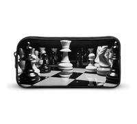 HETVBNS Black And White Chess Pencil Case Large Capacity, Durable Pencil Pouch Portable Small Cosmetic Bag with Metal Zipper, Simple Makeup Pouch Aesthetic Toiletry Bag for Travel Office