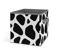 HETVBNS Black And White Cow Print Storage Bins 10.6 Inch, Oxford Fabric Foldable Storage Cube Organizer Basket with Handles, Fabric Bins for Closet Shelves, Toys, Clothes, Books, Bedroom
