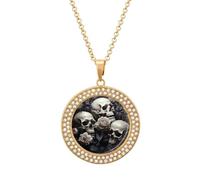 HETVBNS - Black and White Flower Skull Necklace, Alloy Round Pendant with Diamond, Elegant Pendant Necklace for Women Men, Una talla, Metal, Alloy.