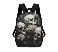 HETVBNS Black And White Flowers And Skull Backpack for Women Men, Durable 600D Polyester Bookbag with Large Capacity, Lightweight 17 Inch Laptop Backpack Minimalism Casual Daypack for Work, Travel