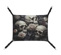 HETVBNS Black and White Flowers and Skull Pet Hammock for Cats & Dogs, Soft Breathable Canvas Hanging Hammock with Adjustable Straps, Comfortable & Durable Hanging Bed for Small to Medium Pets
