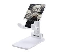 HETVBNS Black and White Flowers and Skull Phone Stand for Desk - Adjustable & Foldable Tablet Stand Portable Cell Phone Stand Holder Compatible with 4-13" Smartphones, Tablets