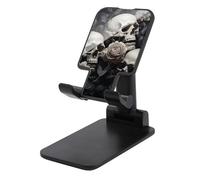 HETVBNS Black and White Flowers and Skull Phone Stand for Desk - Adjustable & Foldable Tablet Stand Portable Cell Phone Stand Holder Compatible with 4-13" Smartphones, Tablets