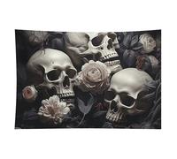 HETVBNS Black And White Flowers And Skull Tapestry Wall Hanging - 40"x60" Aesthetic Tapestries Soft Polyester Wall Art Decor Large Tapestry for Bedroom Living Room Dorm Backdrop, Hanging Kit Included