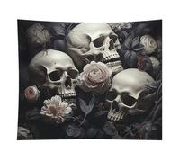 HETVBNS Black And White Flowers And Skull Tapestry Wall Hanging - 50"x60" Aesthetic Tapestries Soft Polyester Wall Art Decor Large Tapestry for Bedroom Living Room Dorm Backdrop, Hanging Kit Included