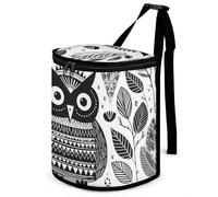 HETVBNS Black and White Owl Car Trash Can with Lid, Leakproof Hanging Automotive Trash Bin, Waterproof Garbage Storage Bag for Vehicles, RV, Bathroom, Office