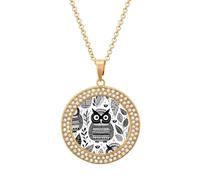 HETVBNS - Black and white owl necklace, round alloy pendant with diamond, elegant pendant necklace for women men, Una talla, Metal, Alloy.