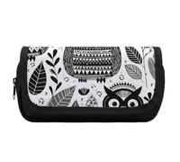 HETVBNS Black And White Owl Pencil Case Extra Large, Double Layer Pencil Pouch with Zipper, Portable Cosmetic Bags for Travel, Office Stationery Organizer for Women Men