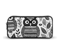 HETVBNS Black And White Owl Pencil Case Large Capacity Zipper Pouch, Durable Pencil Box Organizer, Portable Small Cosmetic Bag for Office, Travel