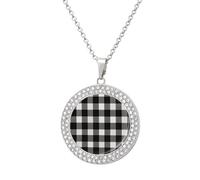 HETVBNS - Black and white plaid necklace, round alloy pendant with diamond, elegant pendant necklace for women men, Una talla, Metal, Alloy.