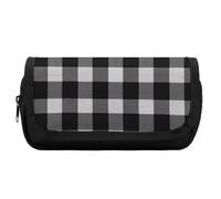 HETVBNS Black And White Plaid Pencil Case Extra Large, Double Layer Pencil Pouch with Zipper, Portable Cosmetic Bags for Travel, Office Stationery Organizer for Women Men
