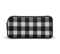 HETVBNS Black And White Plaid Pencil Case Large Capacity, Durable Pencil Pouch Portable Small Cosmetic Bag with Metal Zipper, Simple Makeup Pouch Aesthetic Toiletry Bag for Travel Office
