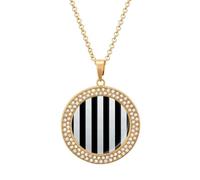 HETVBNS - Black and white striped necklace, round alloy pendant with diamond, elegant pendant necklace for women men, Una talla, Metal, Alloy.