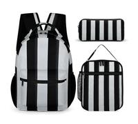 HETVBNS Black And-White Stripes Backpack Set 3 Piece, Durable Backpack Insulated Lunch Bag Portable Pencil Case for Men Women