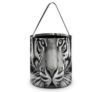 HETVBNS Black And White Tiger Candy Bag Halloween Trick Or Treat Bucket 7.9x8.3in, Reusable Gift Bags for Party Holiday Wedding