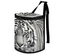 HETVBNS Black and White Tiger Car Trash Can with Lid, Leakproof Hanging Automotive Trash Bin, Waterproof Garbage Storage Bag for Vehicles, RV, Bathroom, Office