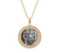 HETVBNS - Black and white tiger necklace, round alloy pendant with diamond, elegant pendant necklace for women men, Una talla, Metal, Alloy.