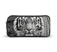 HETVBNS Black And White Tiger Pencil Case Large Capacity, Durable Pencil Pouch Portable Small Cosmetic Bag with Metal Zipper, Simple Makeup Pouch Aesthetic Toiletry Bag for Travel Office