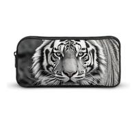 HETVBNS Black And White Tiger Pencil Case Large Capacity Zipper Pouch, Durable Pencil Box Organizer, Portable Small Cosmetic Bag for Office, Travel