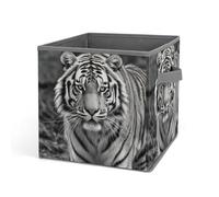 HETVBNS Black And White Tiger Storage Bins 10.6 Inch, Oxford Fabric Foldable Storage Cube Organizer Basket with Handles, Fabric Bins for Closet Shelves, Toys, Clothes, Books, Bedroom