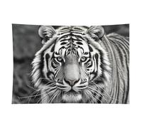 HETVBNS Black And White Tiger Tapestry Wall Hanging - 60"x90" Aesthetic Tapestries Soft Polyester Wall Art Decor Large Tapestry for Bedroom Living Room Dorm Backdrop, Hanging Kit Included