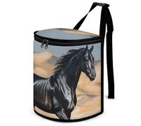 HETVBNS Black Arabian Horse Car Trash Can with Lid, Leakproof Hanging Automotive Trash Bin, Waterproof Garbage Storage Bag for Vehicles, RV, Bathroom, Office