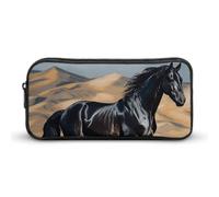 HETVBNS Black Arabian Horse Pencil Case Large Capacity Zipper Pouch, Durable Pencil Box Organizer, Portable Small Cosmetic Bag for Office, Travel