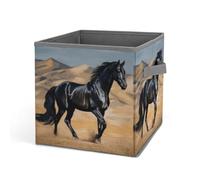 HETVBNS Black Arabian Horse Storage Bins 10.6 Inch, Oxford Fabric Foldable Storage Cube Organizer Basket with Handles, Fabric Bins for Closet Shelves, Toys, Clothes, Books, Bedroom
