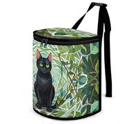 HETVBNS Black Cat Car Trash Can with Lid, Leakproof Hanging Automotive Trash Bin, Waterproof Garbage Storage Bag for Vehicles, RV, Bathroom, Office