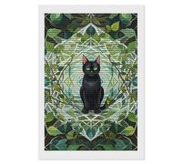 HETVBNS Black Cat Diamond Painting Kits for Adults, Full Round Drill DIY Diamond Art for Beginners, 5D Gem Art and Crafts for Home Wall Decor 8"x12"