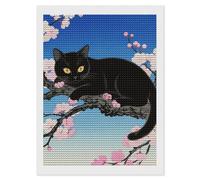 HETVBNS Black Cat Floral Diamond Painting Kits for Adults, Full Round Drill DIY Diamond Art for Beginners, 5D Gem Art and Crafts for Home Wall Decor 12"x16"