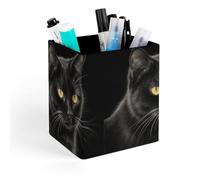 HETVBNS Black Cat Pen Holder for Desk - PU Leather Square Desk Organizer Travel Makeup Brush Storage Stylish Pencil Holder Desktop Stationery Organizer for Office & Home