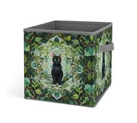 HETVBNS Black Cat Storage Bins 10.6 Inch, Oxford Fabric Foldable Storage Cube Organizer Basket with Handles, Fabric Bins for Closet Shelves, Toys, Clothes, Books, Bedroom