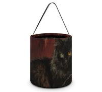 HETVBNS Black Fluffy Cat Candy Bag Halloween Trick Or Treat Bucket 7.9x8.3in, Reusable Gift Bags for Party Holiday Wedding