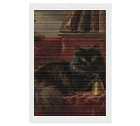 HETVBNS Black Fluffy Cat Diamond Painting Kits for Adults, Full Round Drill DIY Diamond Art for Beginners, 5D Gem Art and Crafts for Home Wall Decor 8"x12"