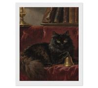 HETVBNS Black Fluffy Cat Diamond Painting Kits for Adults, Full Round Drill DIY Diamond Art for Beginners, 5D Gem Art and Crafts for Home Wall Decor 16"x20"