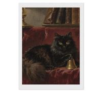 HETVBNS Black Fluffy Cat Diamond Painting Kits for Adults, Full Round Drill DIY Diamond Art for Beginners, 5D Gem Art and Crafts for Home Wall Decor 12"x16"