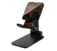 HETVBNS Black Fluffy Cat Phone Stand for Desk - Adjustable & Foldable Tablet Stand Portable Cell Phone Stand Holder Compatible with 4-13" Smartphones, Tablets